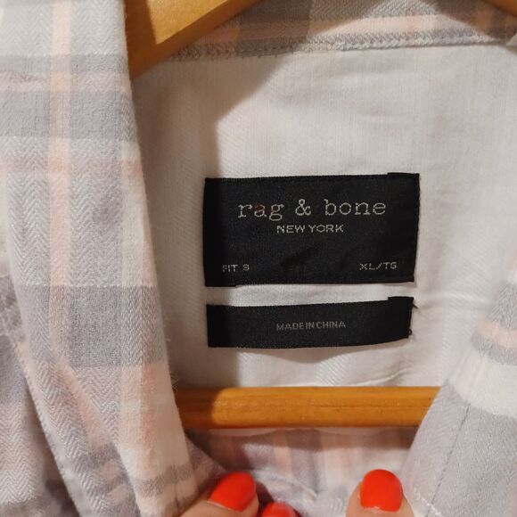 Rag & Bone Fit 3 Regular Fit Beach Shirt Check Pink Plaid Long Sleeve Size XL - Picture 5 of 11
